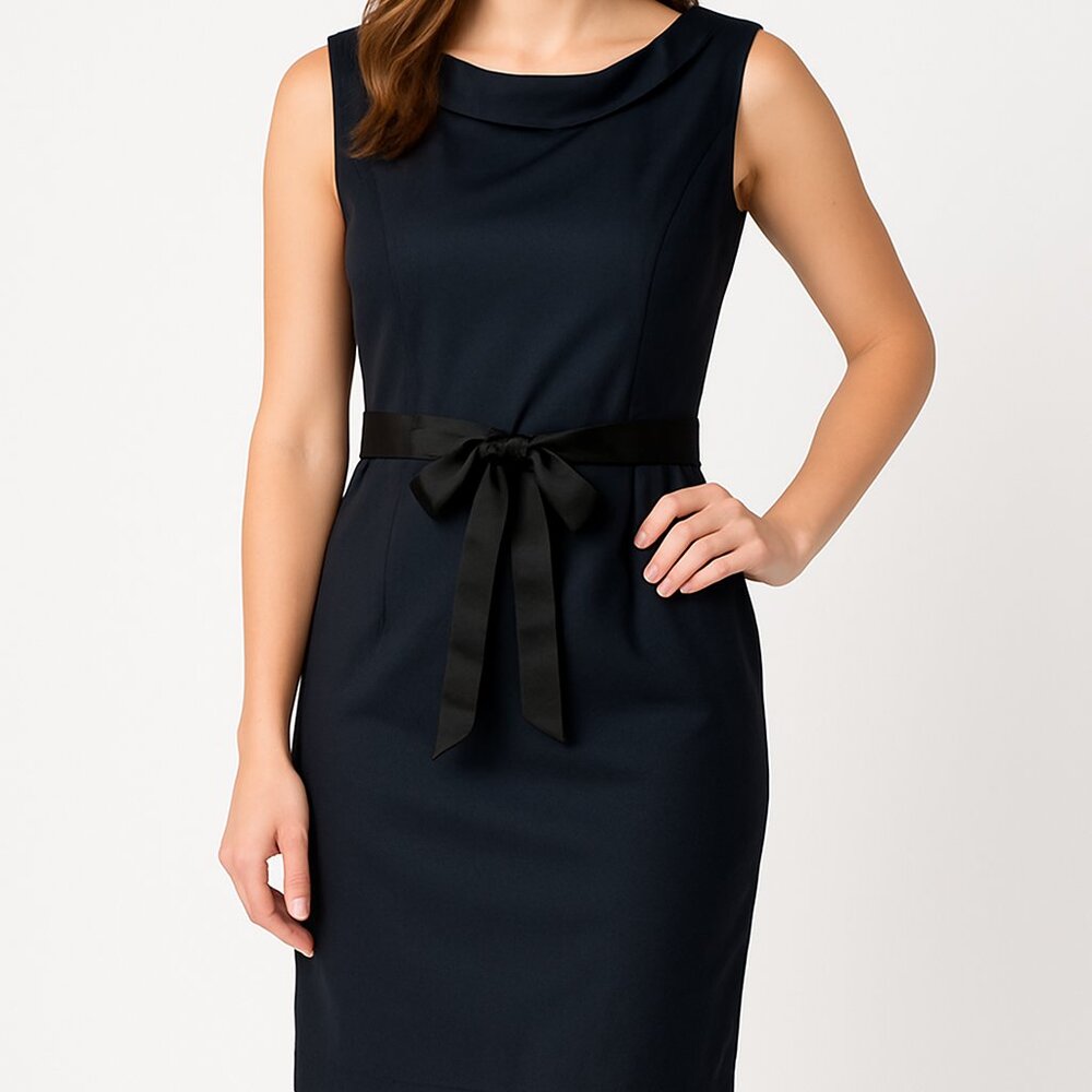 ECI New York Blue Sleeveless Dress Silk Blend Draped Cowl Neck Tie Waist Size 12